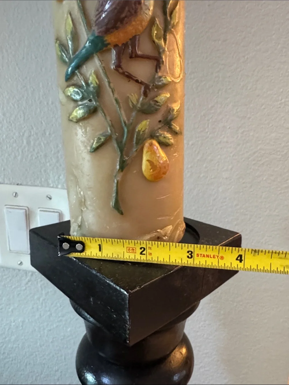 Vintage Colonial Candle pillar candle with partridge design.